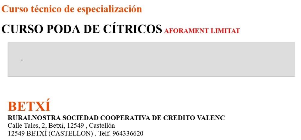  CURSO PODA DE CÍTRICOS (del 14.03.2022 al 16.03.2022 )